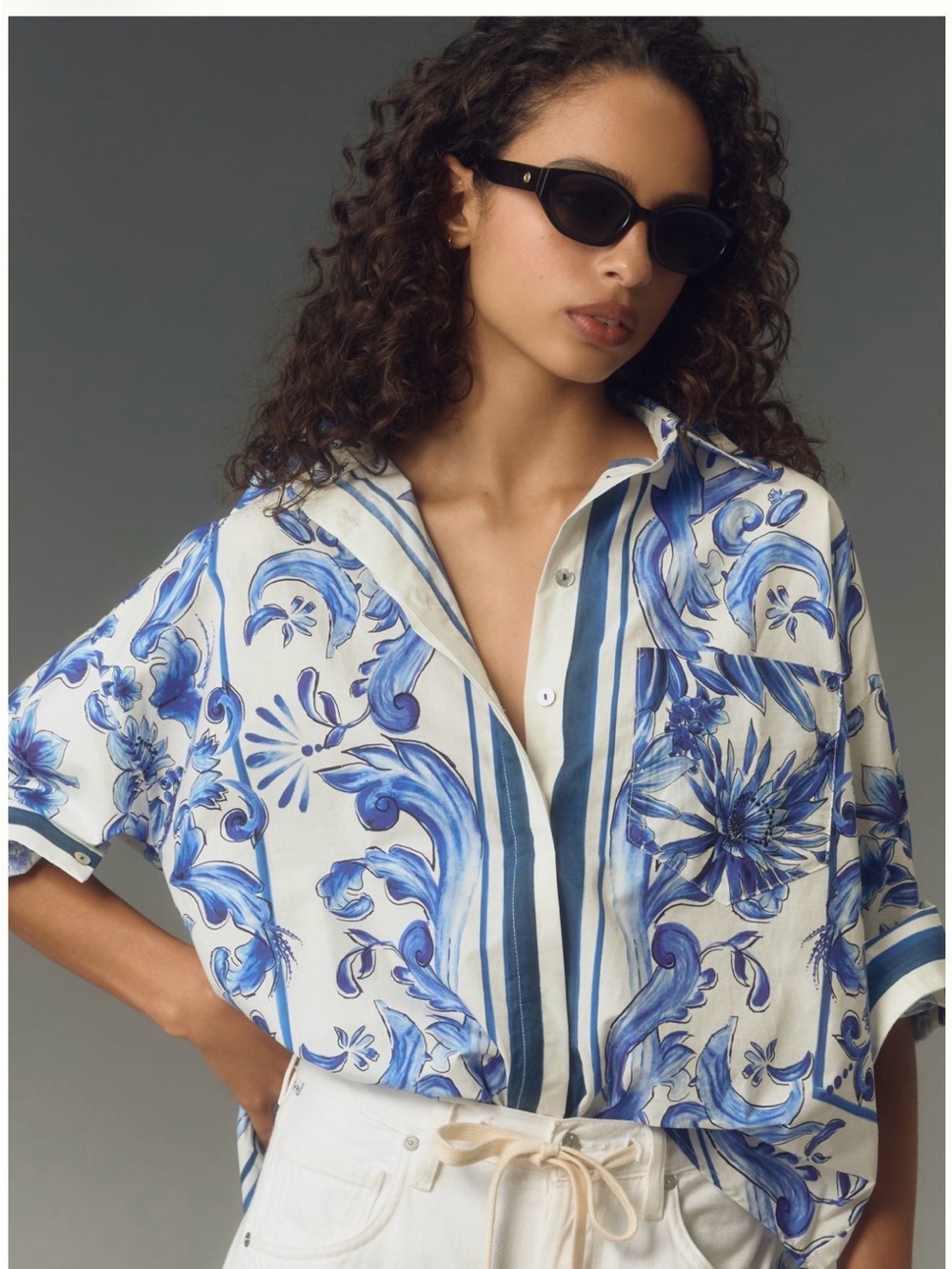 Farm Rio Garden Tile blouse